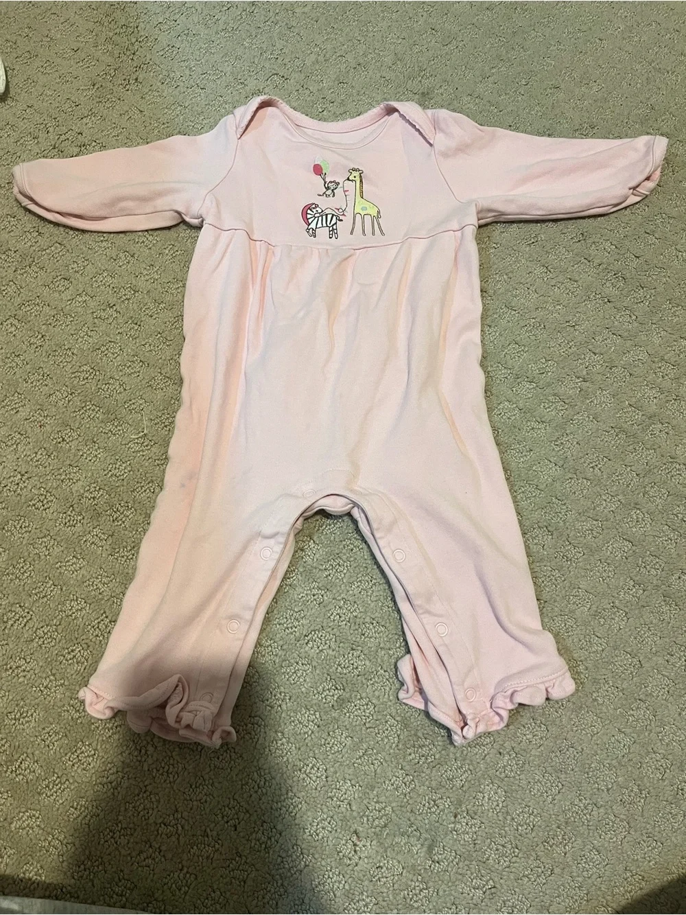 Gymboree Light Pink Footie One-Piece with Giraffe and Zebra Motif